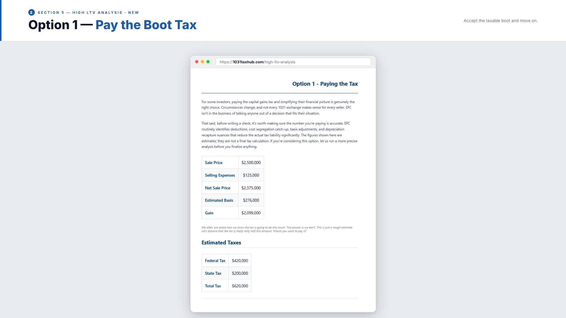 Slide 10: High-LTV — Pay the Tax