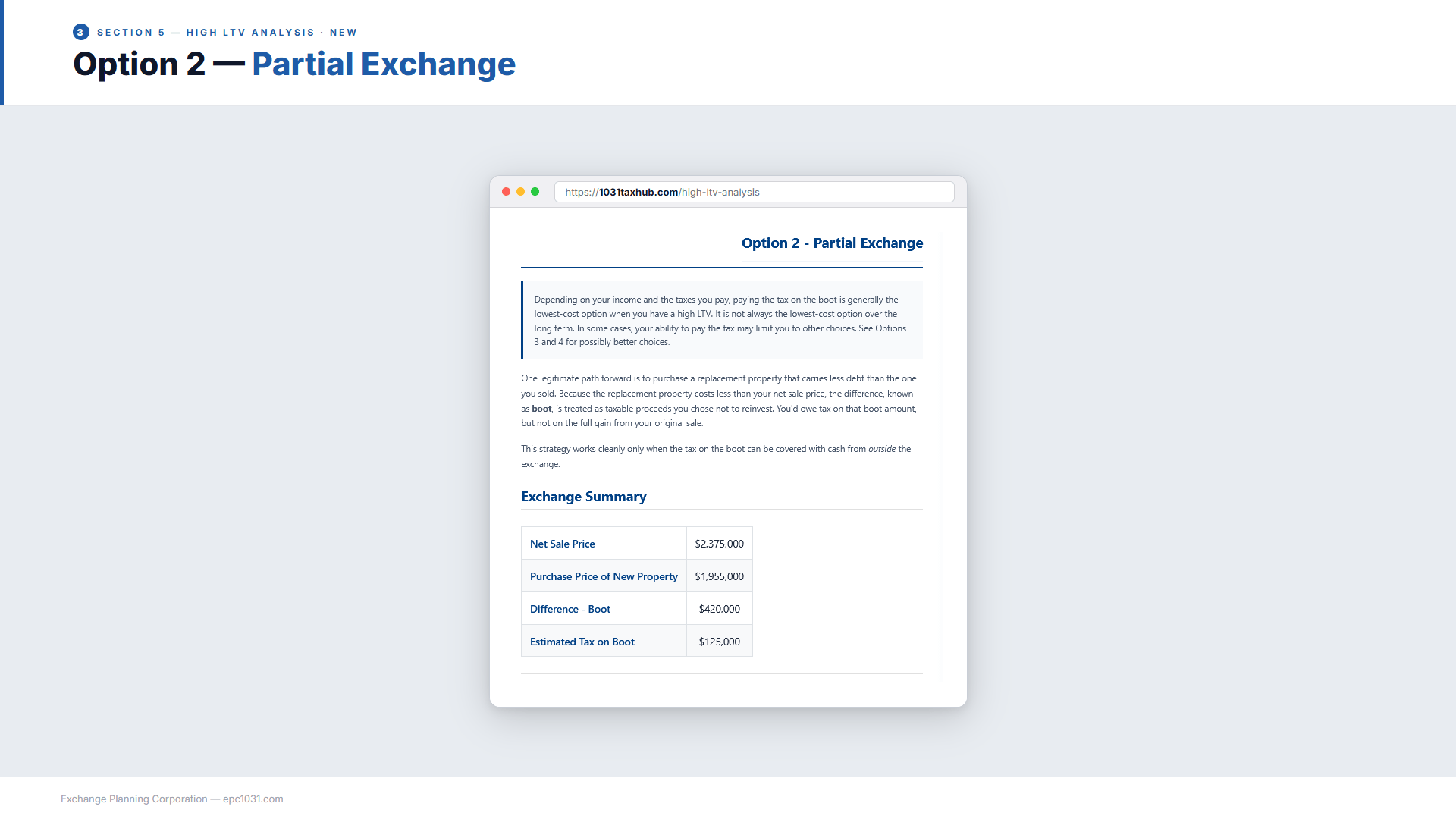 Slide 11: High-LTV — Partial Exchange