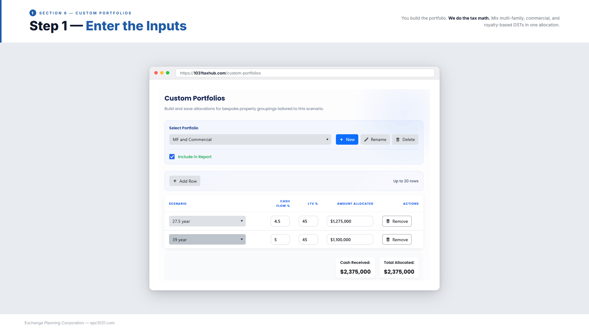 Slide 14: Custom Portfolios — Inputs